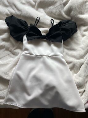 SHEIN White Dress with Black Bow Detail
